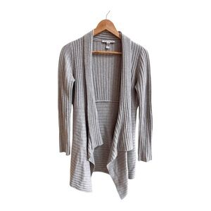 Autumn Cashmere Light Gray Open Front Ribbed Cashmere Cardigan Womens Size S